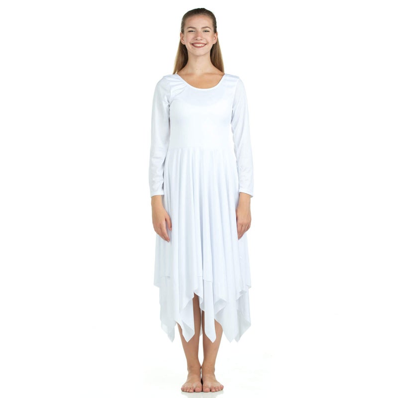 Danzcue Womens Celebration of Spirit Long Sleeve Dance Dress, White, S-M - Image 4